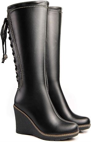 ANN CREEK 'Camuy' Stitching Back Lace Knee-High Wedge Boots  7.5