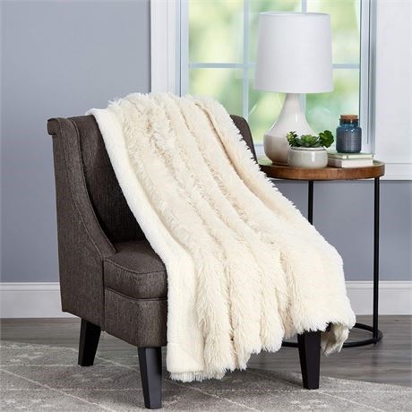 Lavish Home Faux Long Pile Rabbit Fur Throw Blanket with Sherpa Back - 60 x 70