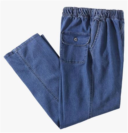 IDEALSANXUN Men’s Elastic Waist Loose Fit Denim Pants Casual Solid Jeans Trouser