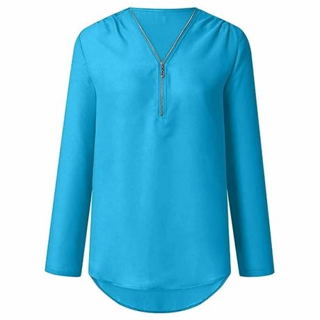 L, Long Sleeve Shirts for Women Womens Summer Long Sleeve Shirts Zip Casual Tuni