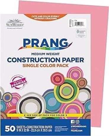 3 PACK, 50-Sheet ea, 9x12 In- Pacon Sunworks Construction Paper, Pink