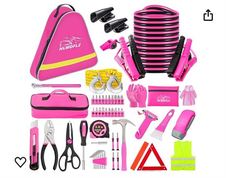 HLWDFLZ Car Roadside Emergency Kit - Pink Roadside Assistance Emergency Kit with