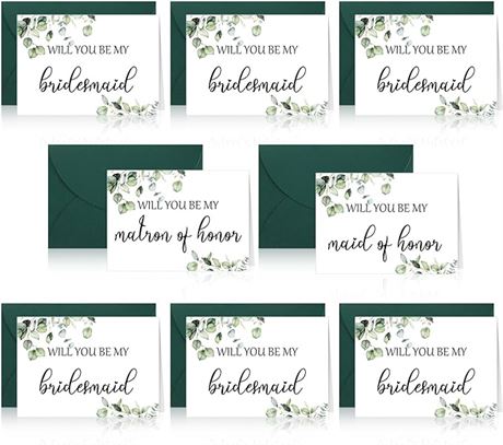 16 Pcs - Spakon Will You Be My Bridesmaid Cards with Envelopes Watercolor Greene