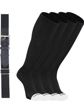 M - Black - Elite Baseball/Softball Socks & Belt Combo (2 Pairs of Socks & Belt)