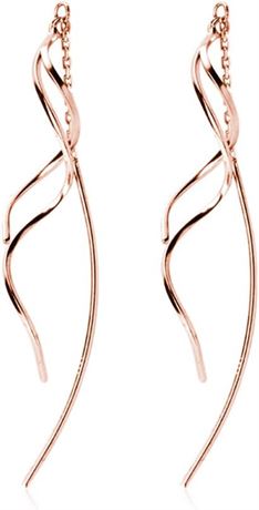 SLUYNZ 925 Sterling Silver Curve Threader Earrings Chain for Women Teen Girls Da