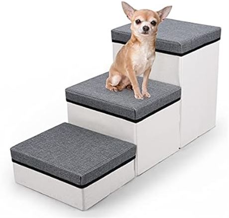 TNELTUEB Folding Pet Stairs,3 Steps Foldable Dogs Stai...