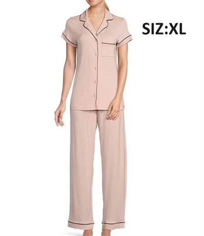 SIZE:XL Tommy John Short Sleeve Notch Collar Button Front Pajama Set