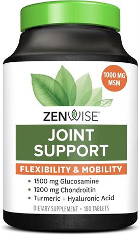 Zenwise Health Glucosamine Chondroitin MSM - Joint Support 180 Tablets Exp 08/26