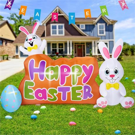 Camuland 7.74FT Easter Inflatable Bunny Outdoor Decorations with Built in LED Li