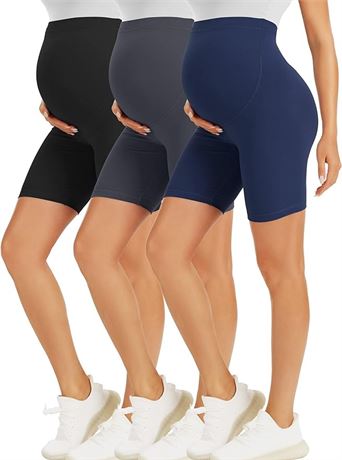 BONVIGOR Maternity Shorts Over The Belly Pregnancy Biker Shorts - 3 Pack / M