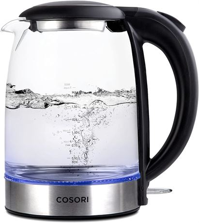 1.7L capacity, COSORI Electric Kettle 1500W Wide Opening Glass Tea Kettle & Hot