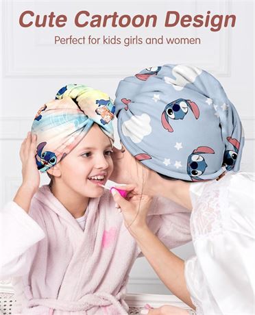 Akkya Microfiber Hair Towel Wrap for Kids Girls Women 2 Pack Drying Turban Towel