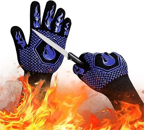 BBQ Fireproof Gloves, Grill Gloves 1472°F Heat Resistant Gloves, Non-Slip Silico