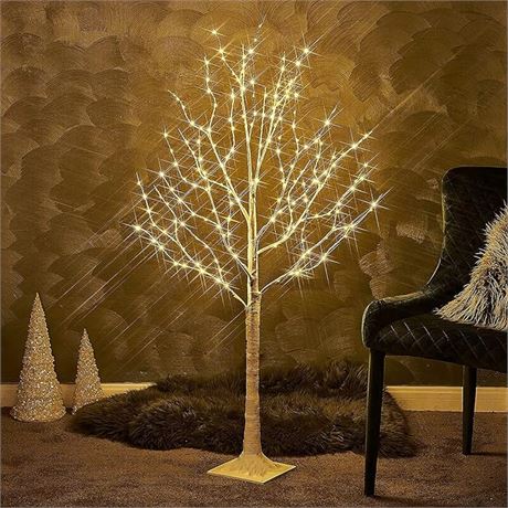 OKSTENCK 5FT LED Lighted Birch Tree for Home Inside Outdoor Christmas Decoration