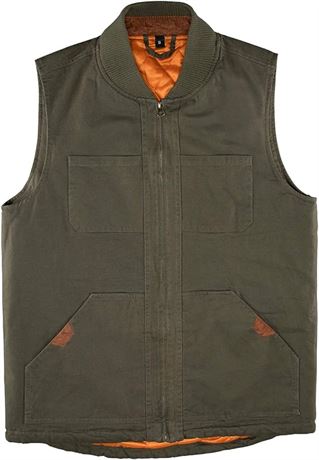 M, Men's Quilted Lined Vest Washed Canvas Winter Warm Outdoor Hunting Work