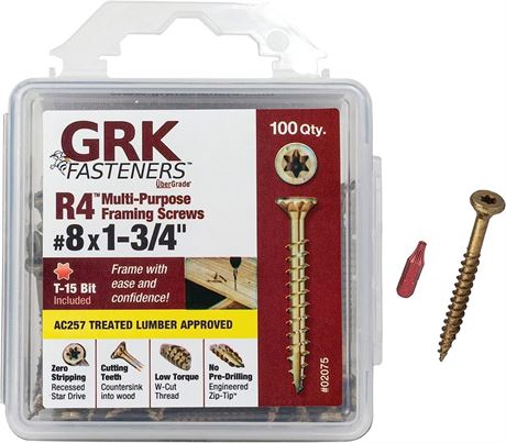 GRK 772691020758 8 R4 Screw X 1-3/4", Color, 100 Count 2 PACK