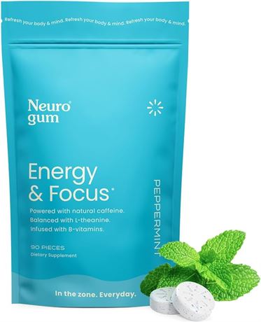 (90 Pcs) NeuroGum Energy Caffeine Gum  - Sugar Free with L-theanine + Natural