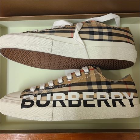 Burberry Logo Print Vintage Check Cotton Low Top Sneakers SIZE 36