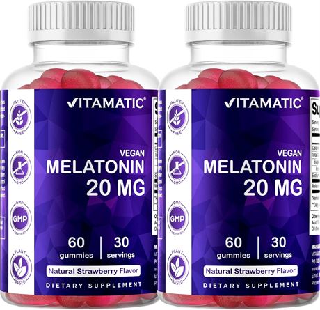Vitamatic Melatonin 20mg Gummies for Adults, 30 Servings - 60 Vegetarian Gummies