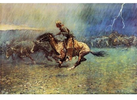 10 Famous Paintings by Frederic Remington - The Stampede Canvas Art Poster and W