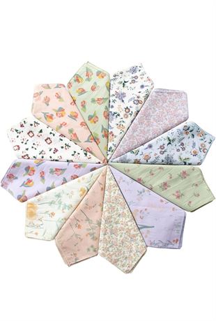 CoCoUSM Womens Vintage Floral Handkerchiefs Fabric Cotton Hankies