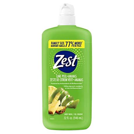 Zest Lime Peel Body Wash with Pump 32 Fl Oz - Rich Lather Powered by Antioxidant
