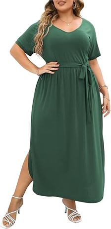 US 18, Nemidor Womens Casual Plus Size Tie Waist Slit Long Maxi Dress