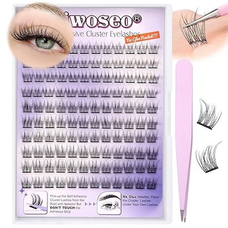 wiwoseo Self Adhesive Eyelashes No Glue Needed Natural Cluster Lashes Wispy