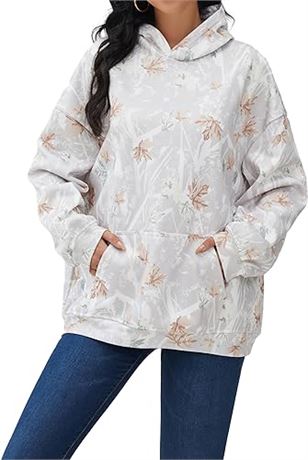 MEDIUM- Women Oversized Long Sleeve Camo Hoodies Casual Maple Print Fleece Hoode