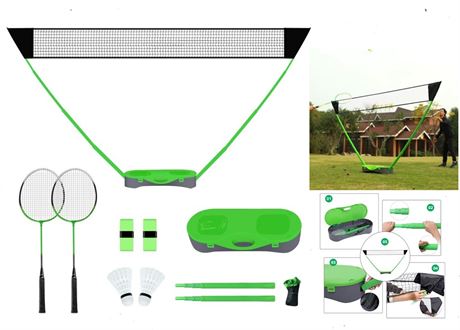 Portable Badminton Net Set with Storage Base, Folding Volleyball Badminton Net