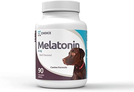 K9 Choice Melatonin for Dogs, 6mg - 90 Beef Flavored Chewable Tablets for Small