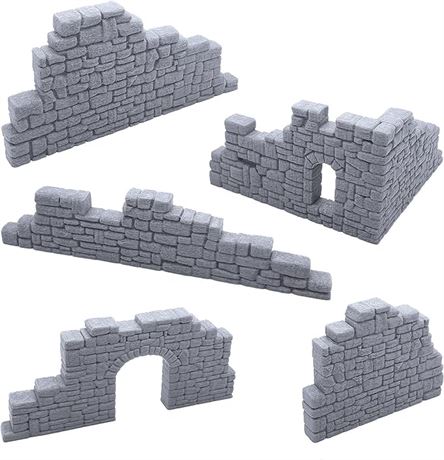 Ruined Stone Walls Set , Terrain Scenery for Tabletop 28mm Miniatures Wargame