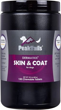 PeakTails Dermatrix, 150 Count Tablets for Dogs, Supports Healthy Skin, Shiny &
