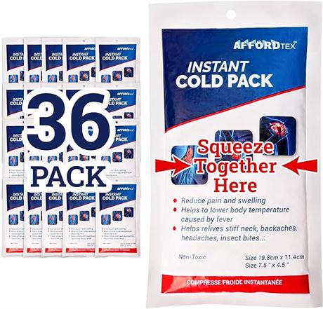Instant Cold Packs-Travel ice-Latex Free- 7.5 Inch X 4.5 Inch - (36 units)
