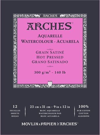ARCHES Enc Pad 23x31 12H Aquarelle 100% Satin 300g White NAT