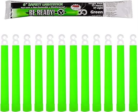 24 Pack - Be Ready™ Green Glow Sticks - Industrial Grade 12 Hour Illumination Em