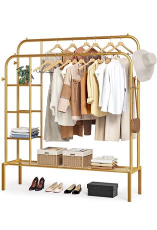 JOISCOPE Garment Rack, Freestanding Hanger Double Rods Multi-functional Bedroom