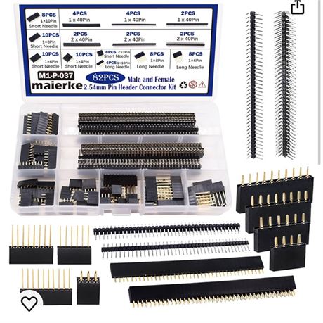 54mm Pitch Male and Female Pin Header Connector Assortment Kit, Stackable Shield