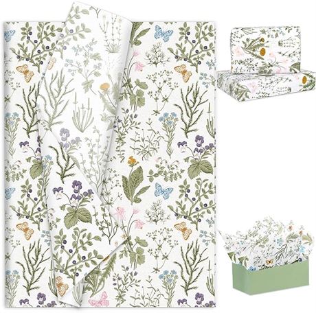JarThenaAMCS 100 Sheets Vintage Wildflower Tissue Paper Wild Floral Art Tissue S