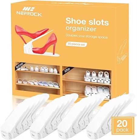 Shoe Slots Organizer 20 Pack, Adjustable Shoe Storage Organizer Shoe Stand Space