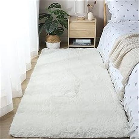 Area Rug 2'x3' Carpet White Soft Fluffy