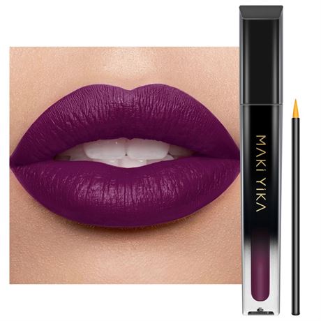 MAKI YIKA Dark Purple Lipstick Matte, Gothic Plum