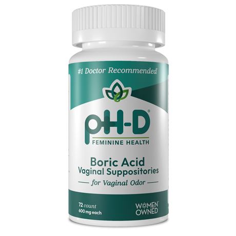 72 Count - pH-D Feminine Health, Boric Acid Vaginal Suppositories for Women's He