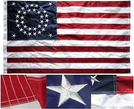 3x5 Ft 35 Stars Union Flag Embroidered Nylon US Civil War Historical USA (Round)
