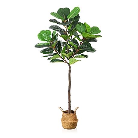 SOGUYI 6ft Artificial Fiddle Leaf Fig Tree, Fake Potted Ficus Lyrata Plants with