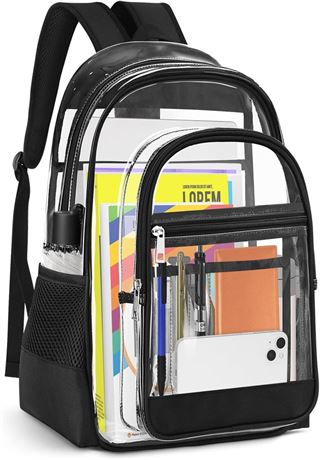 Clear Backpack, Heavy Duty PVC Transparent Backpack with Reinforced Straps, See
