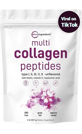 Micro Ingredients Multi Collagen Protein Powder, 2 Pounds – Type I,II,III,V,X wi