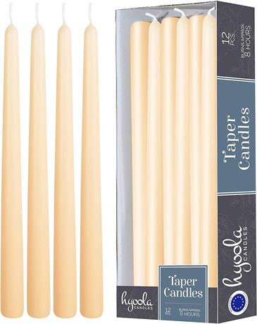 12 Pack Tall Taper Candles - 10 Inch Cream Dripless, Unscented Dinner Candle - Paraffin Wax with Cotton Wicks - 8 Hour Burn Time