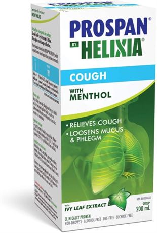 Helixia Prospan Natural Cough Syrup with Ivy Leaf Extract - Dry & Wet Cough Relief, Helps Eliminate Mucus & Phlegm - Cough Medicine for Adults (200ml)