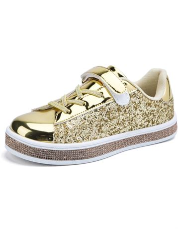 Size12, UUBARIS Girl's Glitter Tennis Shoes Fashion Sneakers for Kids Sparkly P